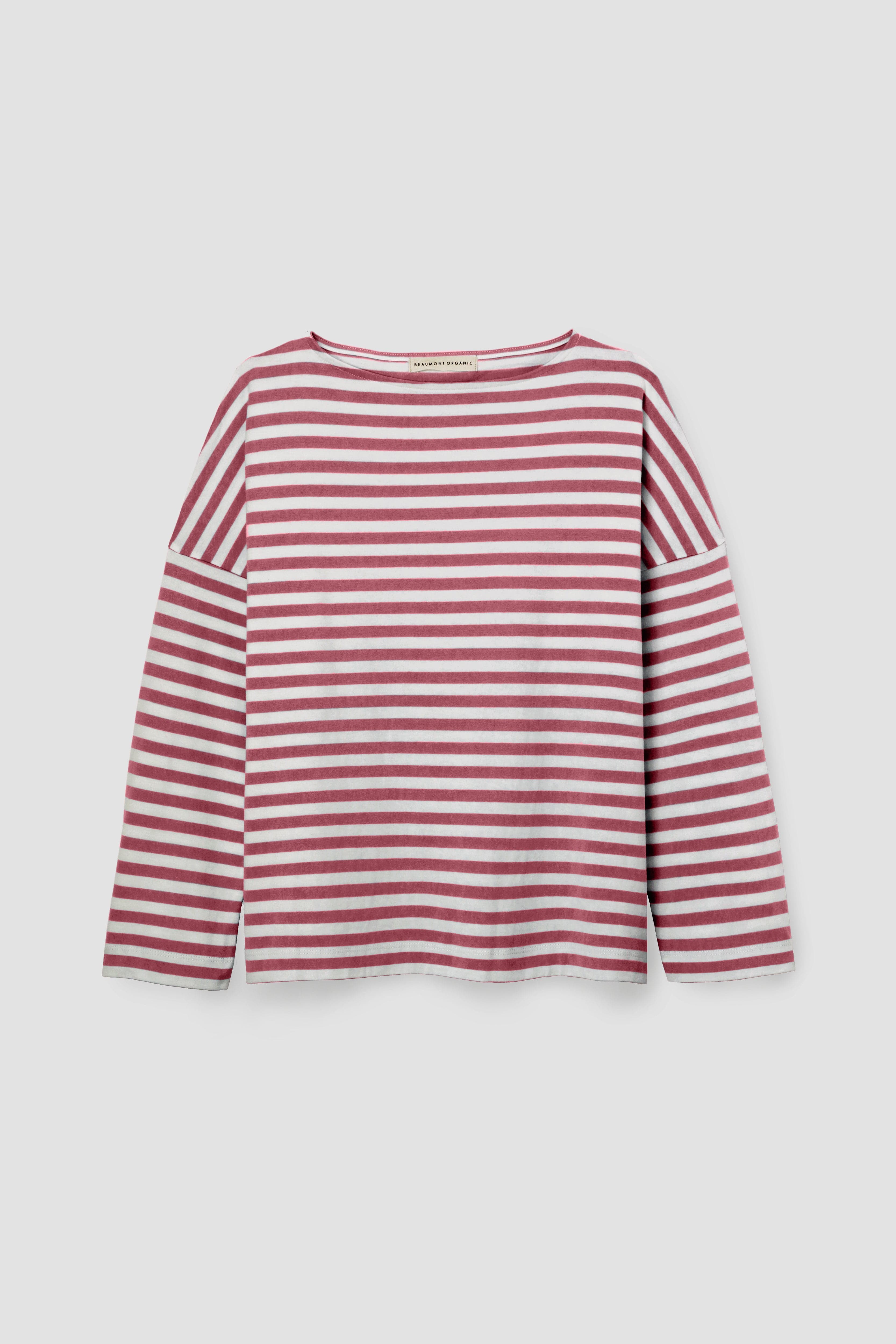 Leia-Sue Organic Cotton Stripe Jersey Top in Burgundy & Off White Stripe