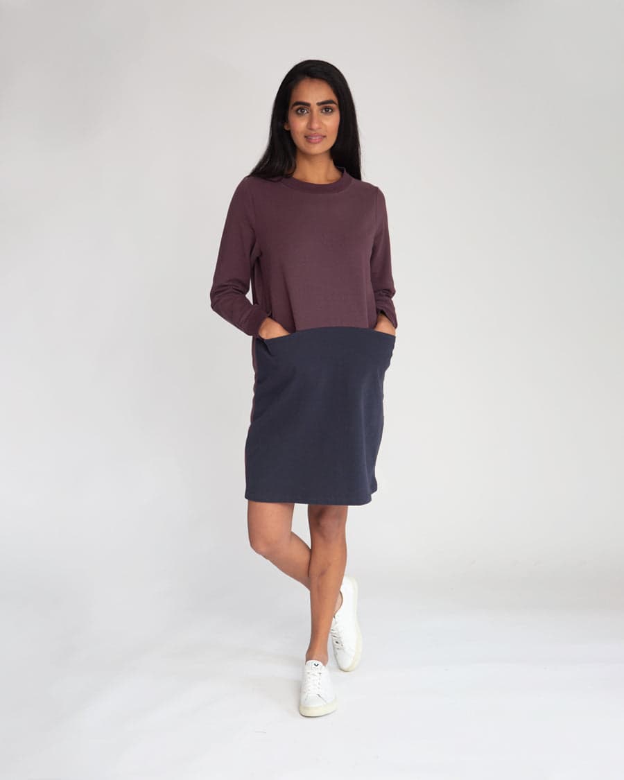 Alexis Organic Cotton Dress In Plum & Navy