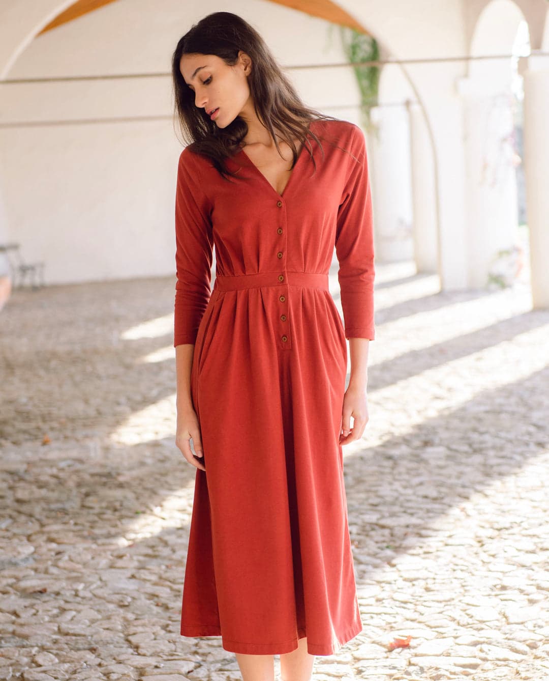 Ruth Organic Cotton Dress In Rust