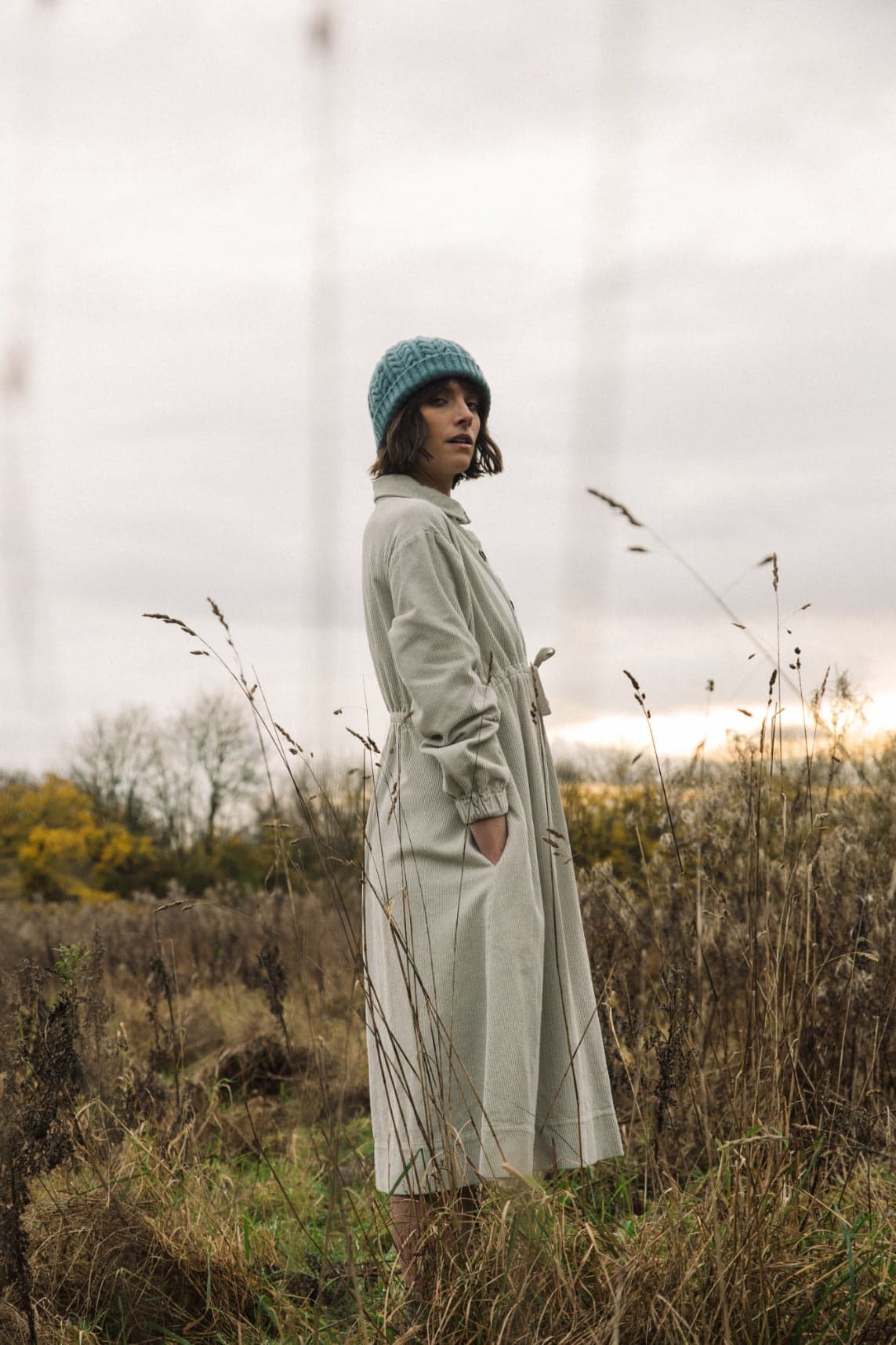 Yuri Organic Cotton Cord Dress in Stone