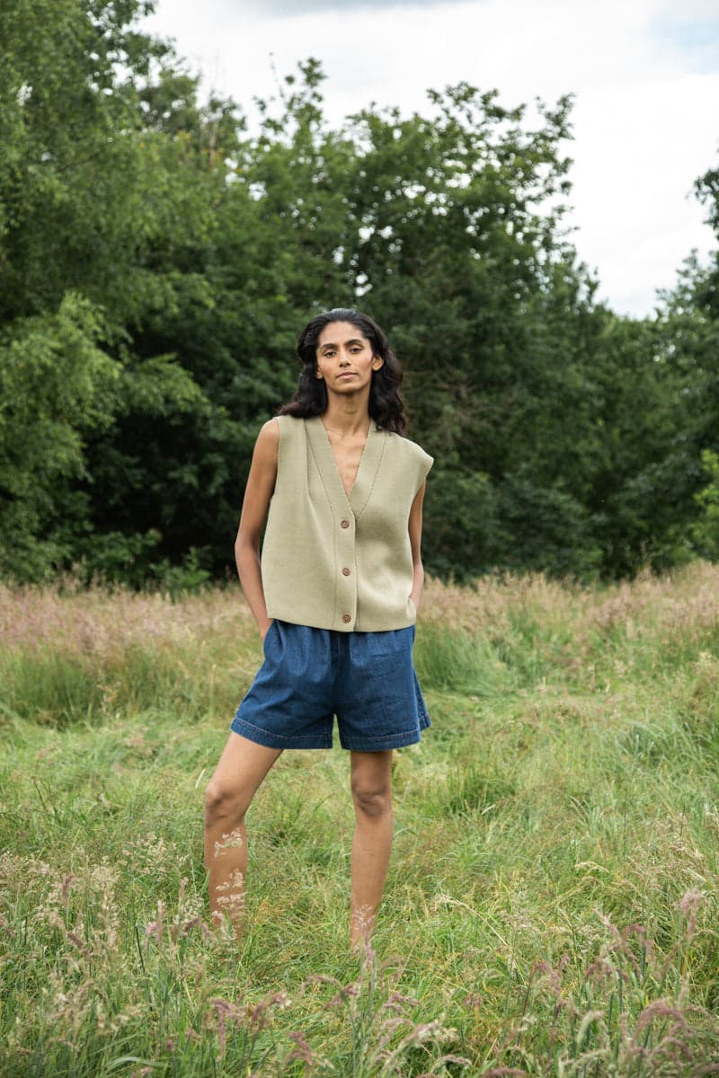 Aila Organic Cotton Knitted Vest in Taupe
