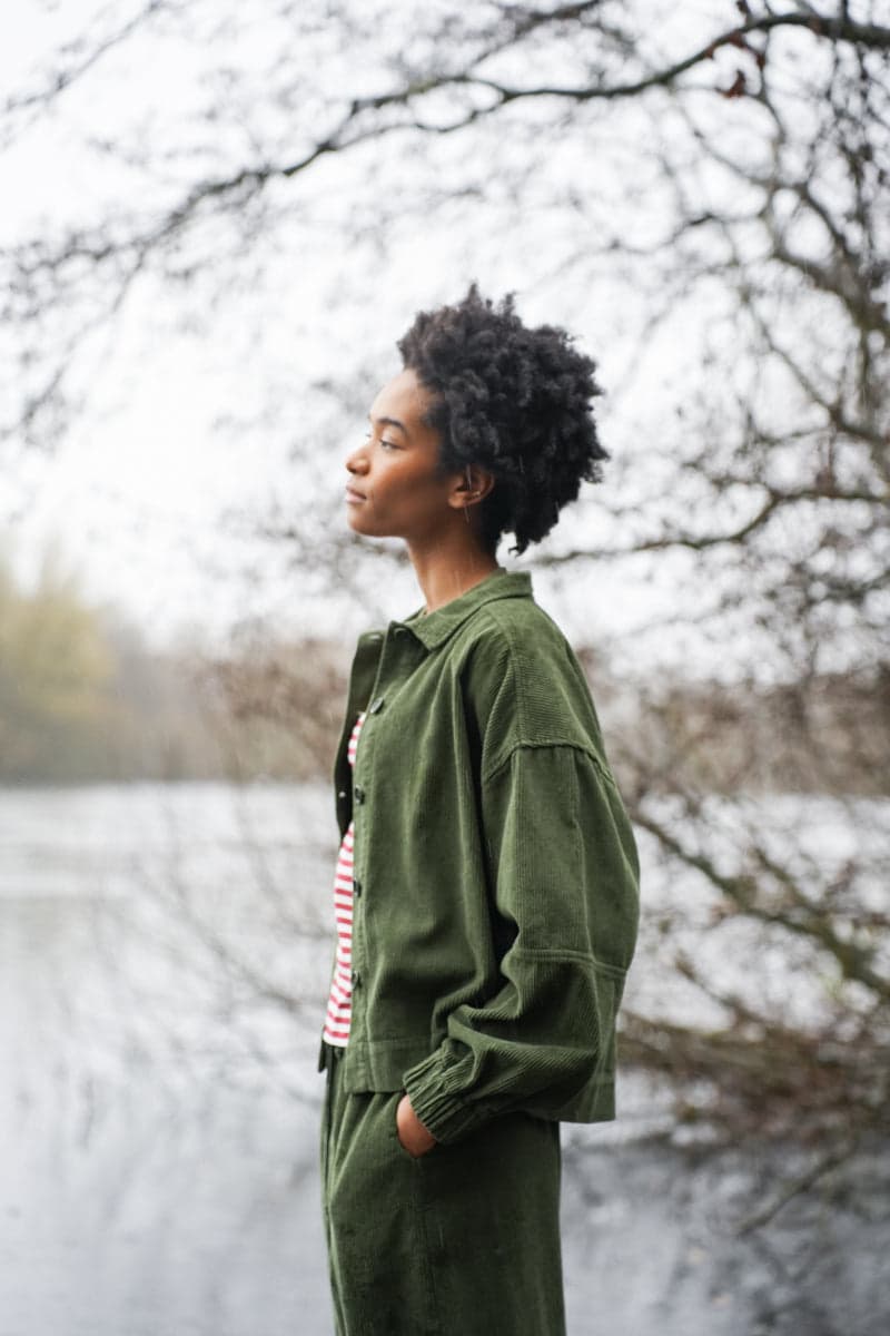 Tierra Organic Cotton Corduroy Overshirt in Khaki