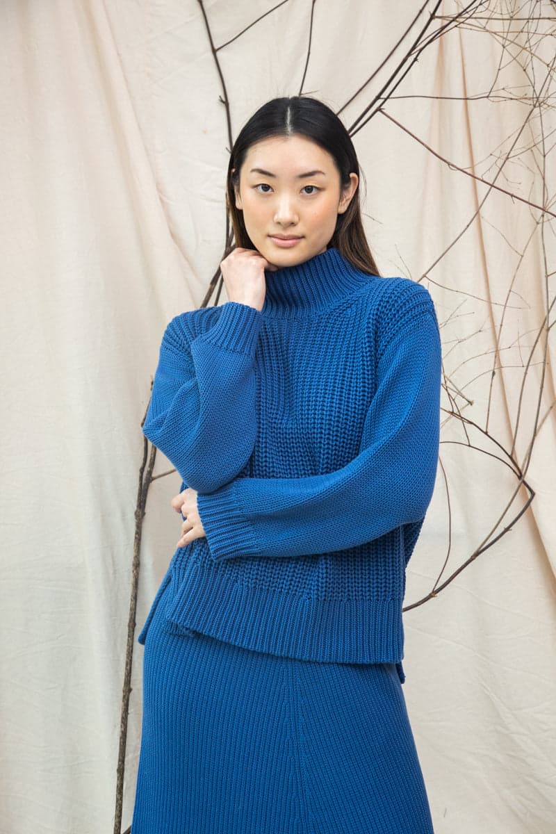 Tora Organic Cotton Knitted Jumper in Ink Blue