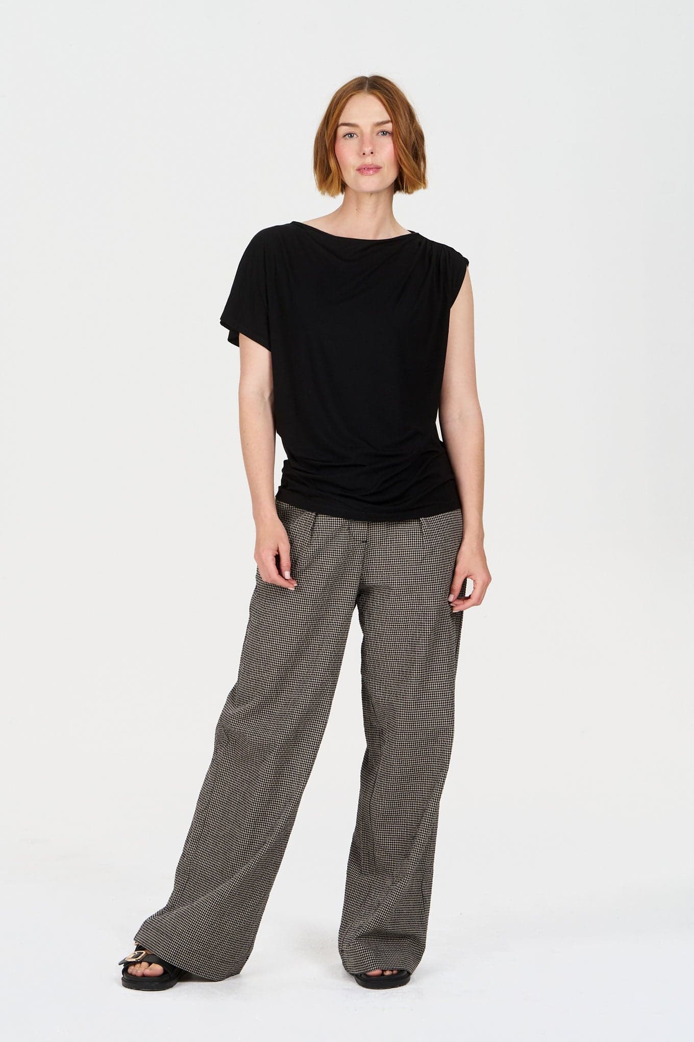 LOLA Organic Cotton Wide-Leg Check Trousers